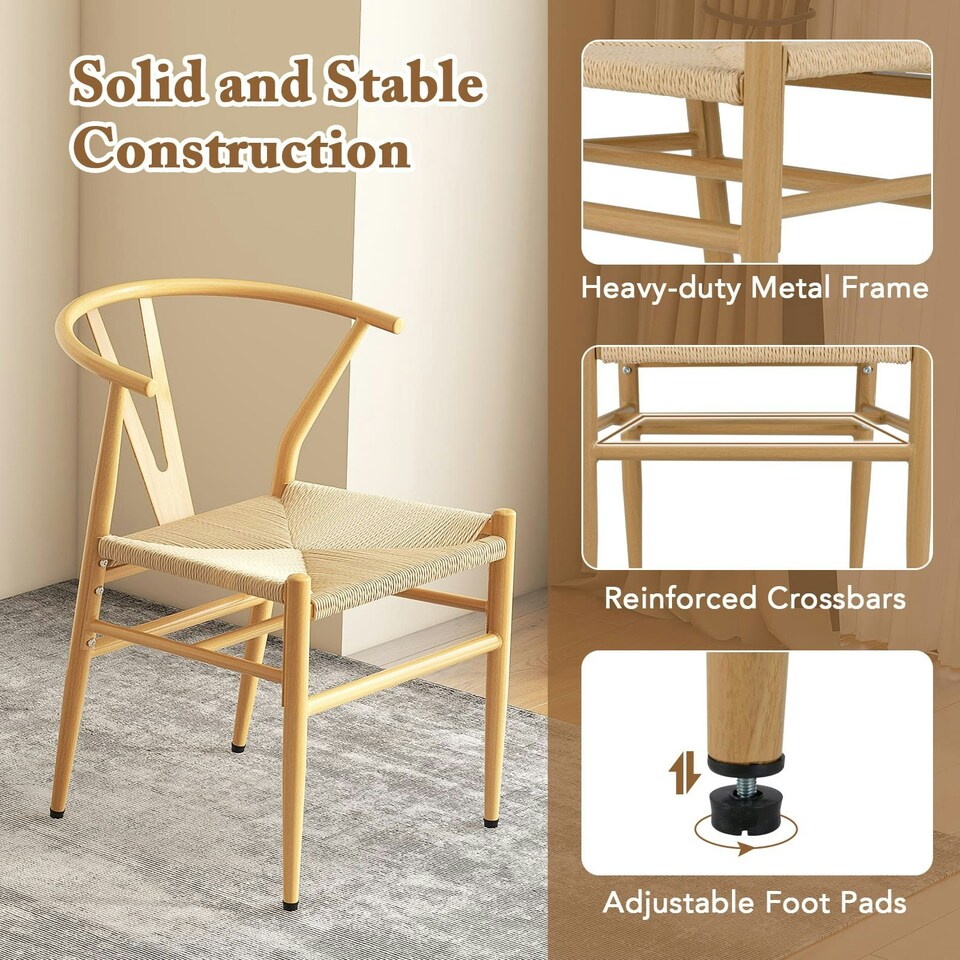 image 1 of COSTWAY Dining Chair Set of 2 Modern Weave Armchairs Yellow