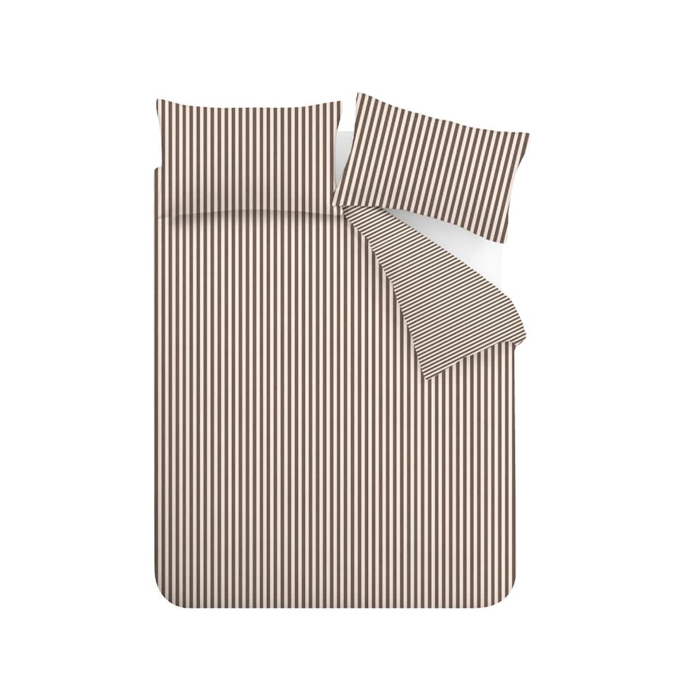 image 1 of Catherine Lansfield Brushed Stripe Cotton Reversible Duvet Cover Set