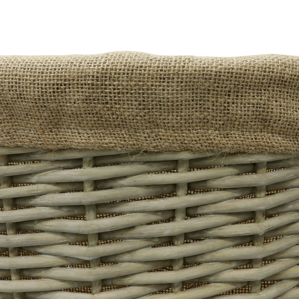 image 1 of JVL Antiques Wash Canvas Lined Oval Log Basket with Rope Handles, 46x57x46 cm Brown