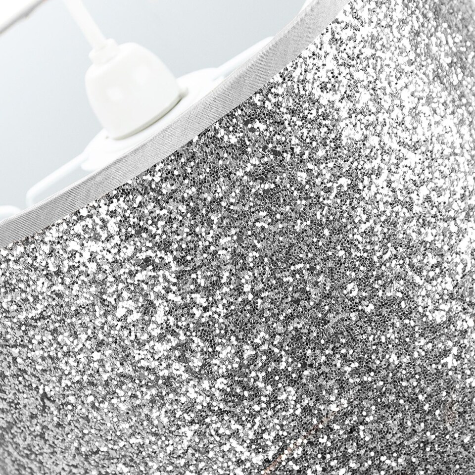 image 1 of Modern and Designer Bright Silver Glitter Fabric Pendant/Lamp Shade 30cm Wide | Silver | Silver | 1