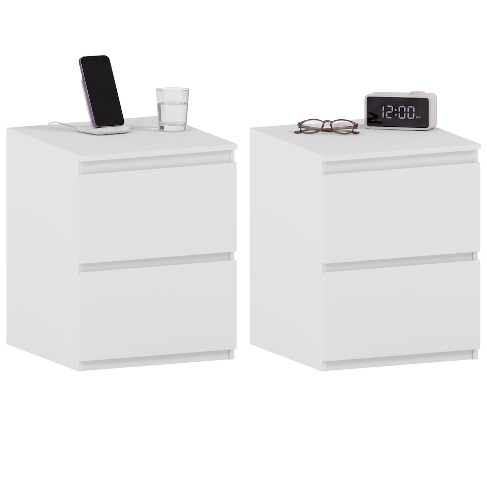 image 1 of Vida Designs Denver Large 2 Drawer Chest of Drawer Bedside Cabinet Nightstand Units Set of 2 - White