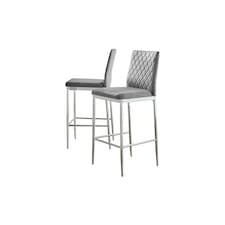 Furniturebox 2x Milan Bar Stools Grey Velvet Silver Legs