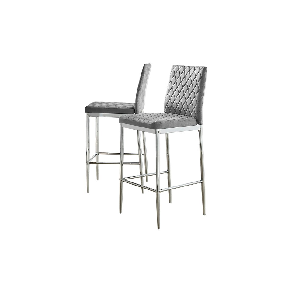 image 1 of Furniturebox 2x Milan Bar Stools Grey Velvet Silver Legs