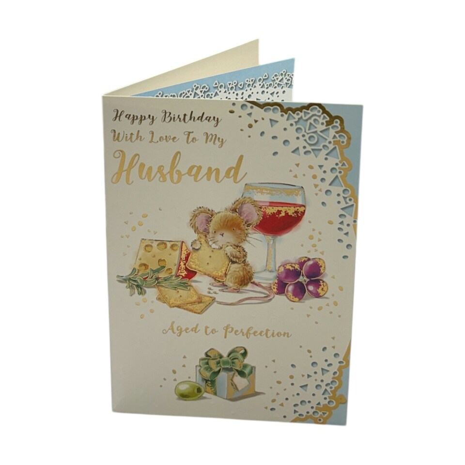 image 1 of To My Husband Mouse Munching Cheese Design Birthday Card
