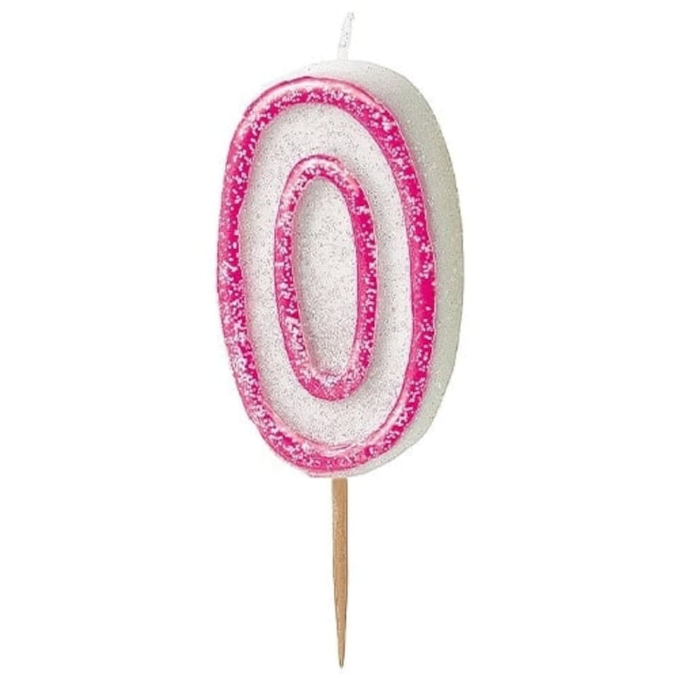 Pink Glitz Number 0 Glitter Birthday Candle 8cm
