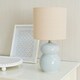 image 1 of ValueLights Kendal Natural Linen Drum Shade Blue Glazed Ceramic Table Lamp Blue