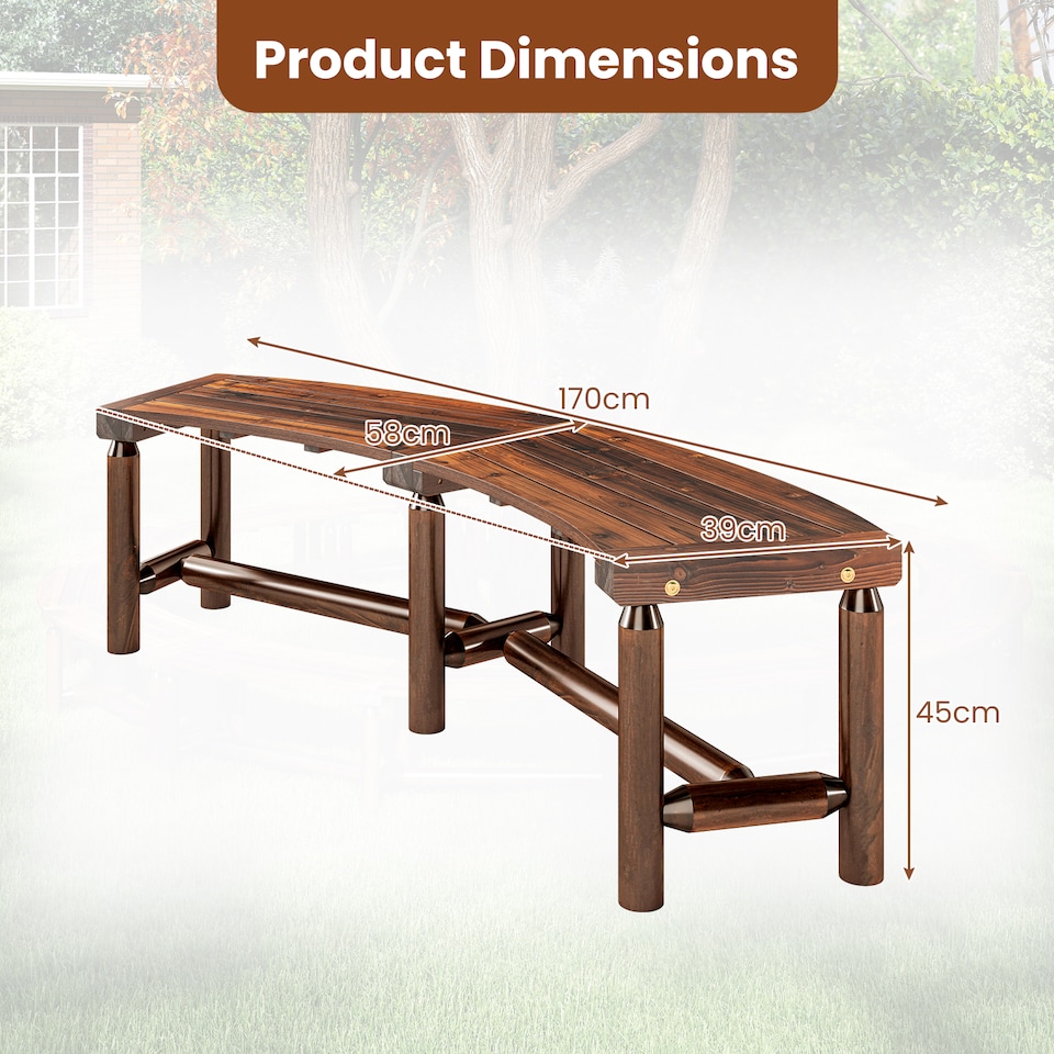 image 1 of COSTWAY Patio Curved Bench Solid Wood Fire Pit Bench for 2-3 People