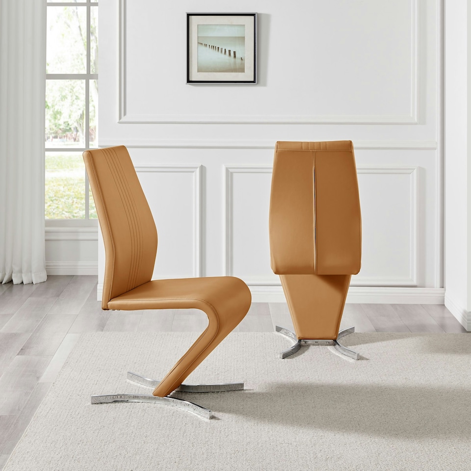 image 1 of Furniturebox 2x Willow Mustard Yellow Faux Leather Chrome 'Z' Dining Chairs
