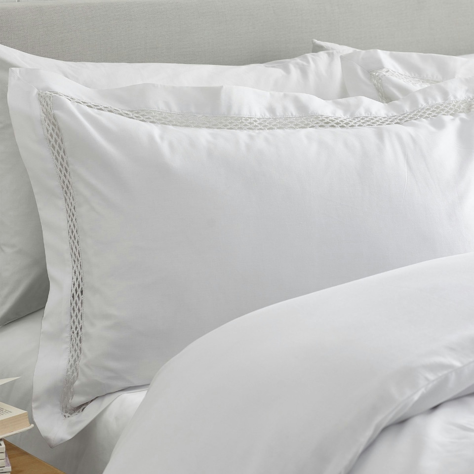 image 1 of Catherine Lansfield Classic Lattice Lace Duvet Cover Set White | White | King