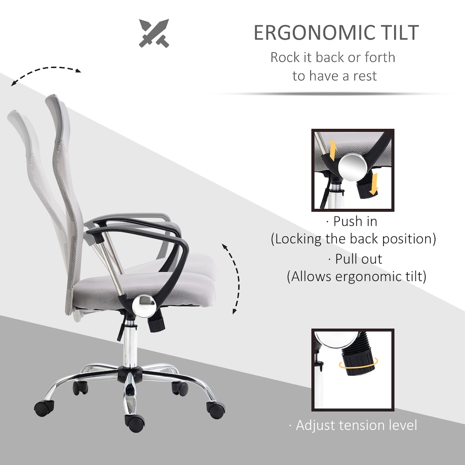 image 1 of HOMCOM Mesh Office Chair, High Back Computer Desk Chair, Swivel Chair with Height Adjustable, for Home, Light Grey