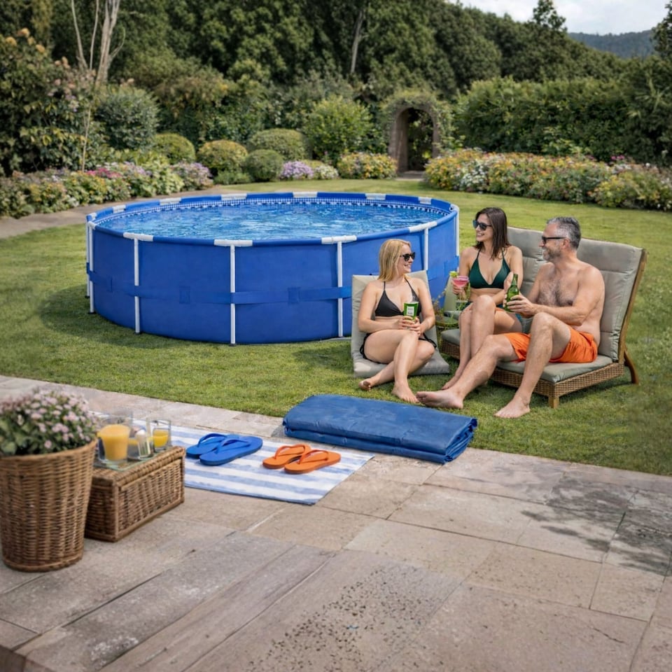 image 1 of Intex 12ft x 30in Round Metal Frame Pool with Filter Pump - Blue