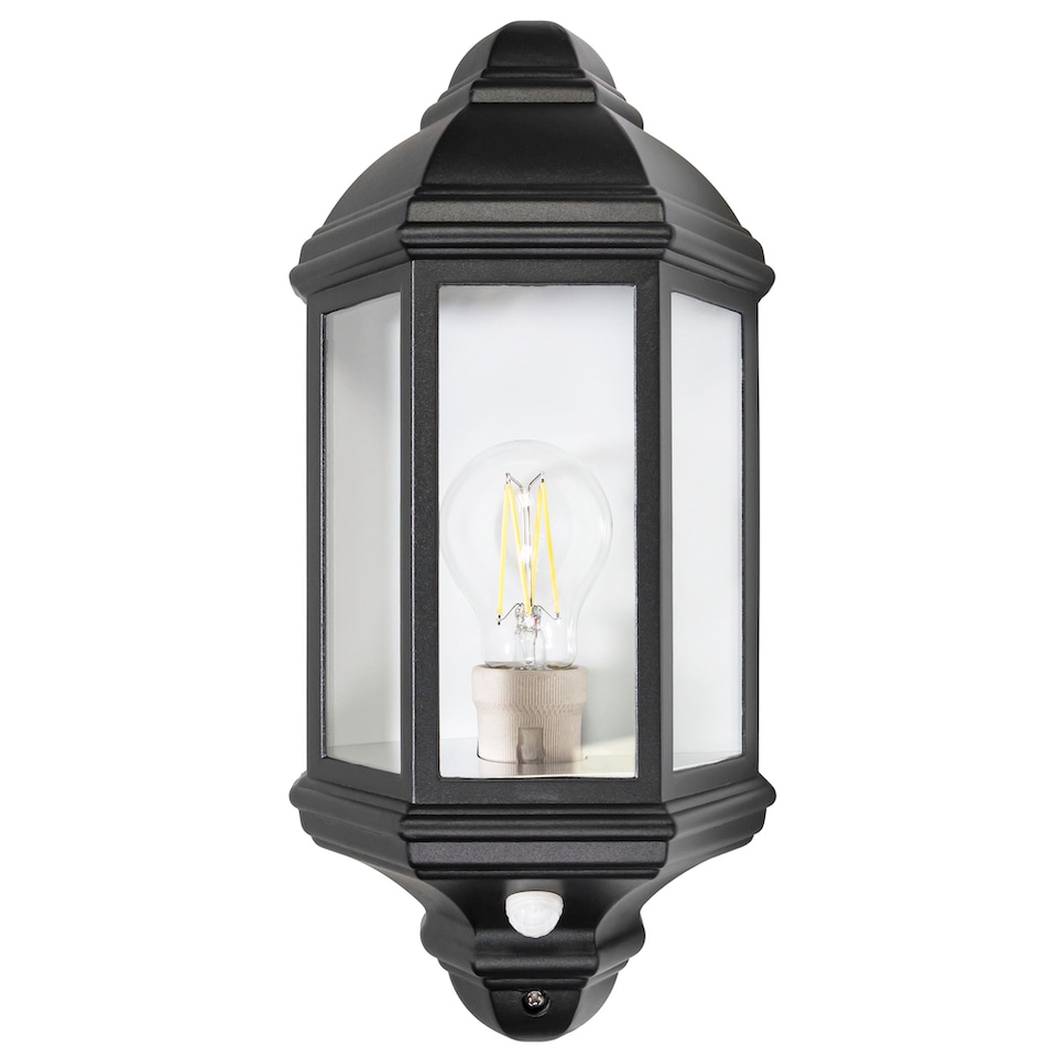 image 1 of Traditional PIR Sensor Outdoor Wall Light with Matt Black Metal Die-Cast Frame | Black
