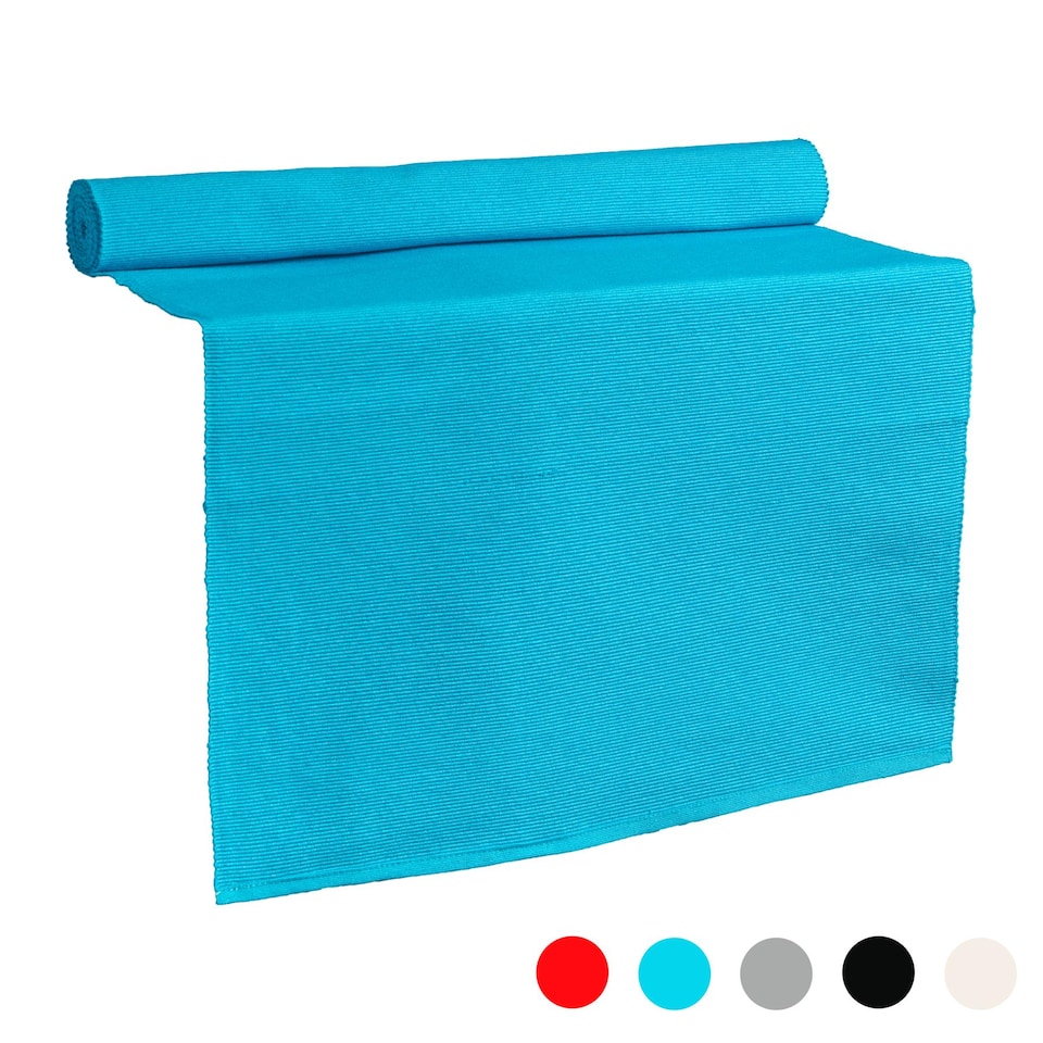 image 1 of Nicola Spring Ribbed Cotton Table Runner - 48 x 183cm - Light Blue | Blue | Blue