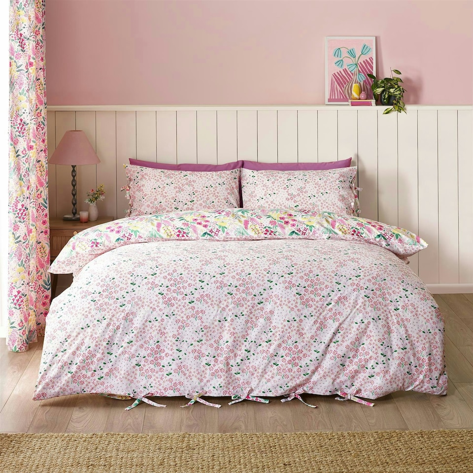 image 1 of Catherine Lansfield Tilly Floral Pink Duvet Cover Set Pink | Double