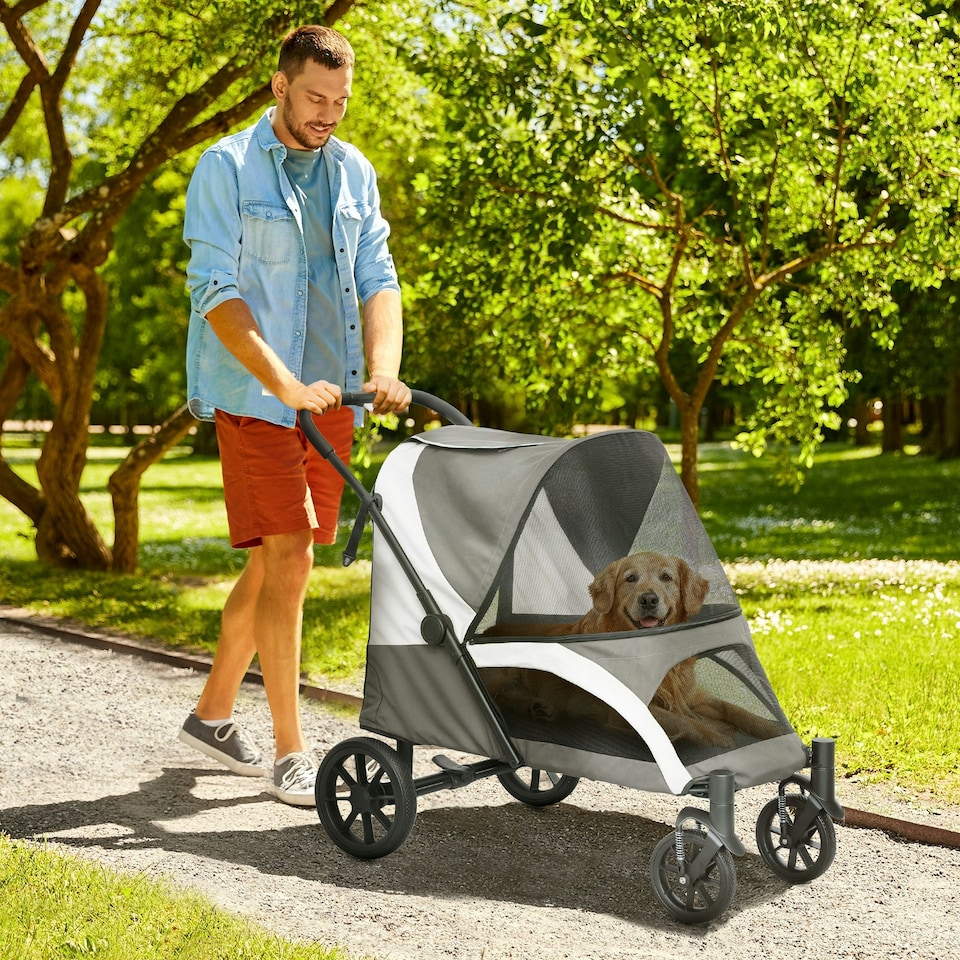 image 1 of PawHut Easy Folding Pet Stroller for Large Dogs Grey