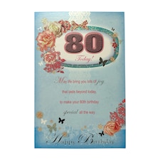 Age 80 Floral Design Soft Blue Birthday Card