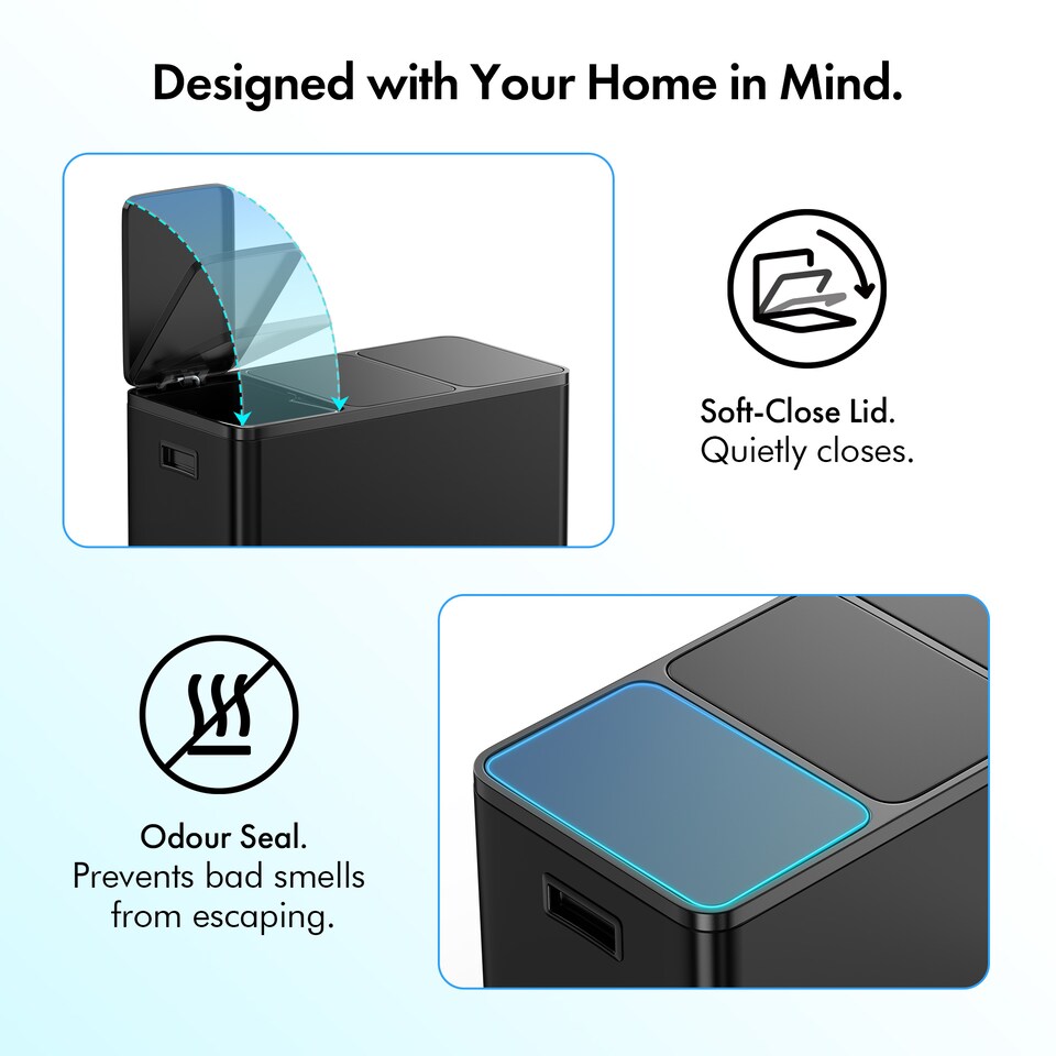 image 1 of 3 Compartment 45L Waste & Recycling Kitchen Bin (3 x 15L) | Black | Black | 45L