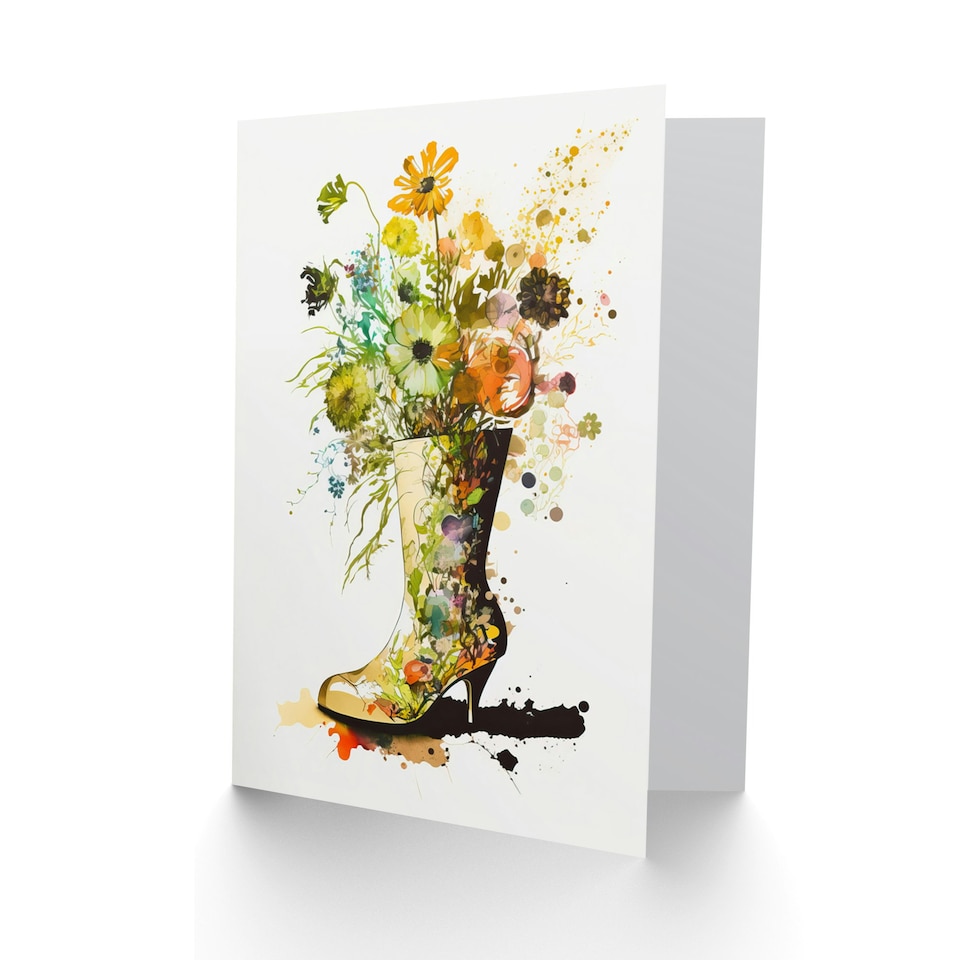 image 1 of Wildflower Bouquet High Heel Floral Boot Birthday Card
