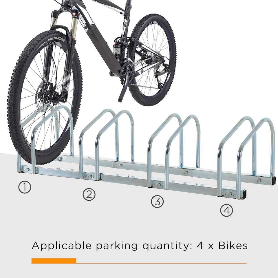 image 1 of HOMCOM Bike Parking Rack Bicycle Locking Storage Stand for 4 Cycling Silver