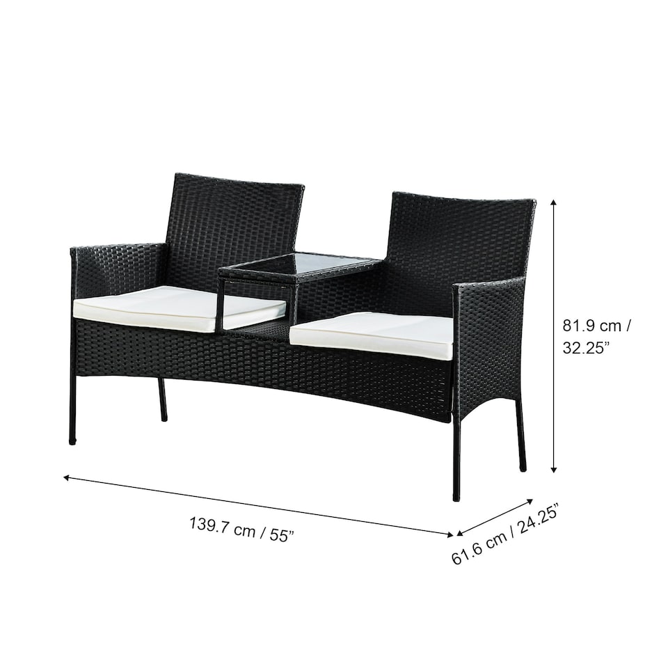 image 1 of Teamson Home Outdoor Patio Garden Furniture, Rattan Wicker Loveseat Bench