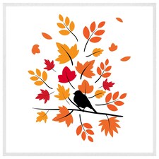 Autumn bird on branch (Picture Frame) White | L