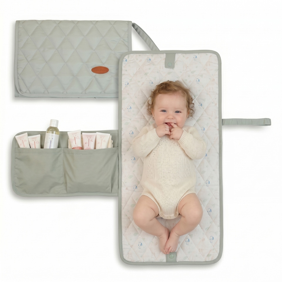 image 1 of MiniDream Baby Travel Changing Mat with Pockets & Hanging Strap - Sage