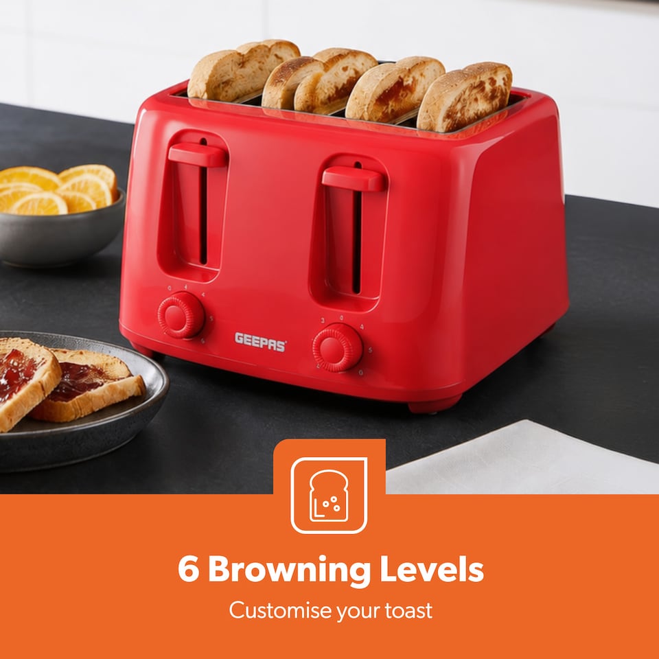 image 1 of GEEPAS 4 Slice Toaster 1400W, Red