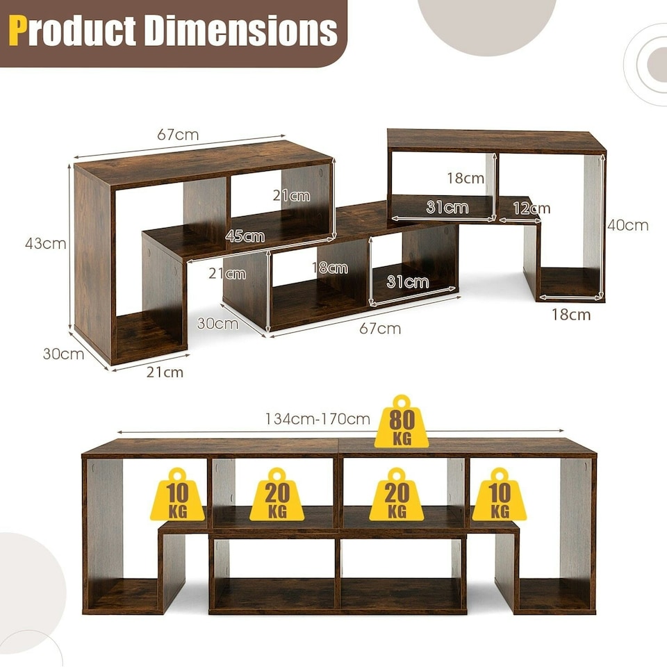 image 1 of COSTWAY TV Stand for TVs 65 Inches Entertainment Center Brown | Brown | 1