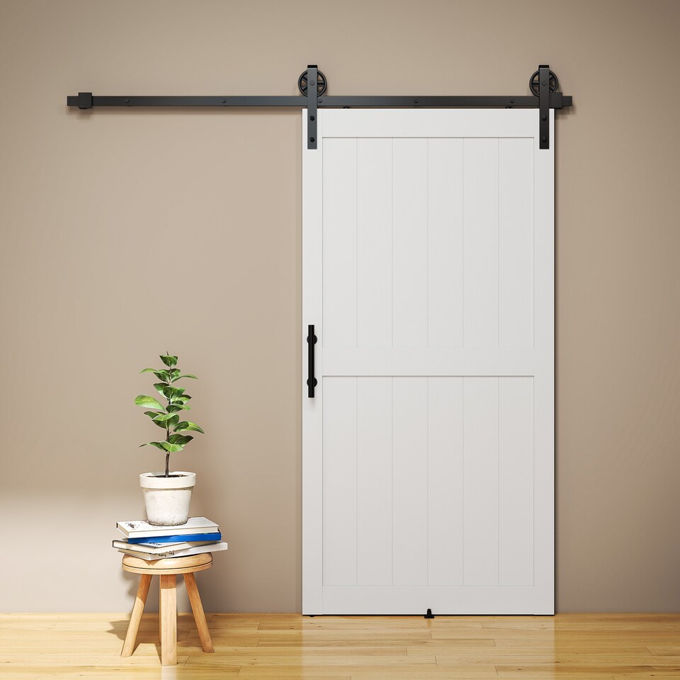 image 1 of HOMCOM 213.4cm Sliding Barn Door Kit, Sliding Door with Track, White