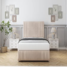 Sloomy Kingsley Sand Naples Divan Bed With Mattress 2 Drawers Footend With 26" Strutted Headboard & 12" Matching Footboard 4' Small Double | Cream | Sand | Small Double | 1