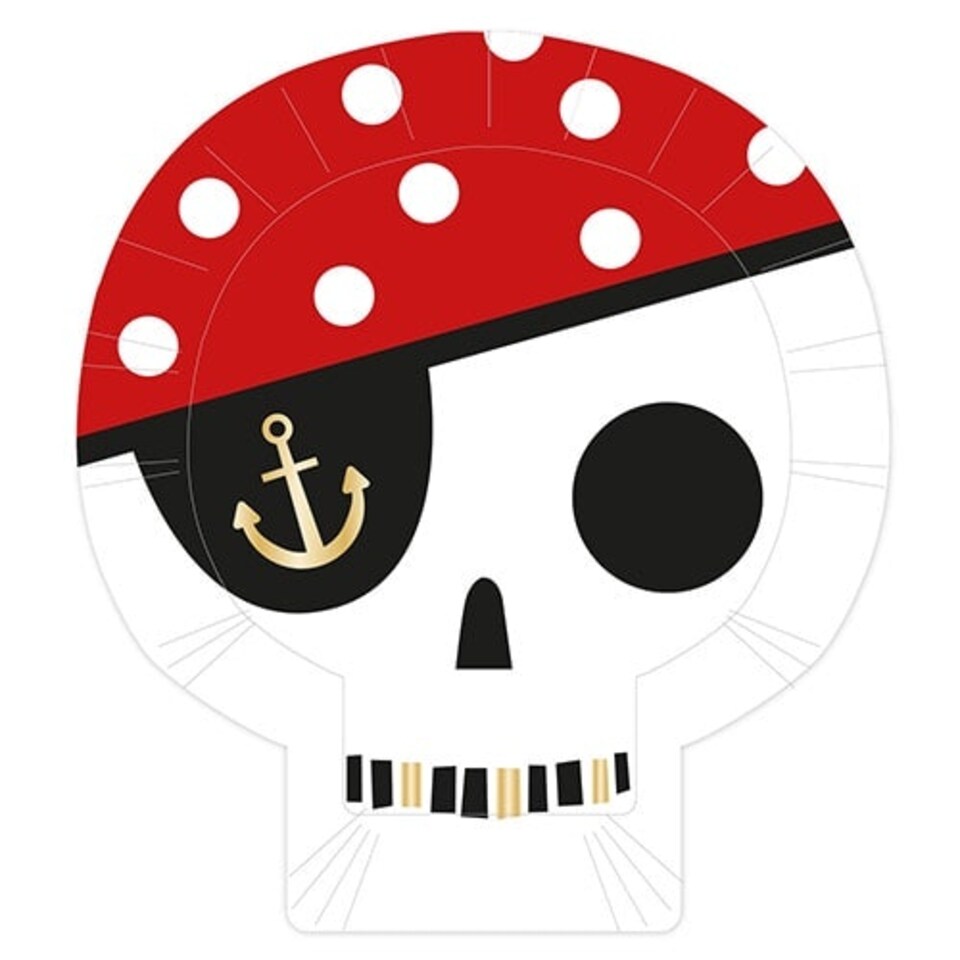 Pirate Treasure Island Skull Shaped Paper Plates 26cm - Pack of 8