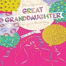 Words 'n' Wishes Traditional Great Granddaughter Birthday Card, Bright Balloon Design, UK Made