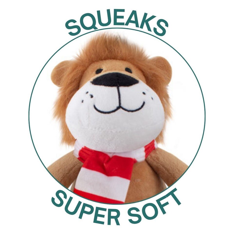 image 1 of Plush Lion With Scarf Dog Toy Squeaker Crinkle Effect Soft Interactive Play Fetch
