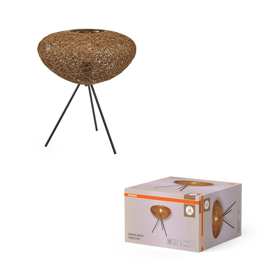 image 1 of Osram Decor Paper Drop Table Lamp E27 Beige Modern Scandi Bedside Light
