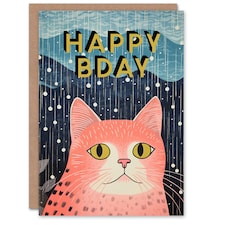 Pink Fun Cat Lover Illustration Moggie Her Birthday Card