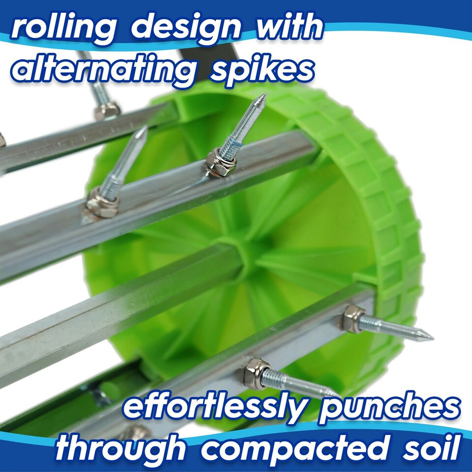 image 1 of Harbour Housewares Rolling Lawn Aerator - 40cm x 1.4M - Green - Grass Aerator Grass Care Lawn Care Lawn Aerator Soil Aerator