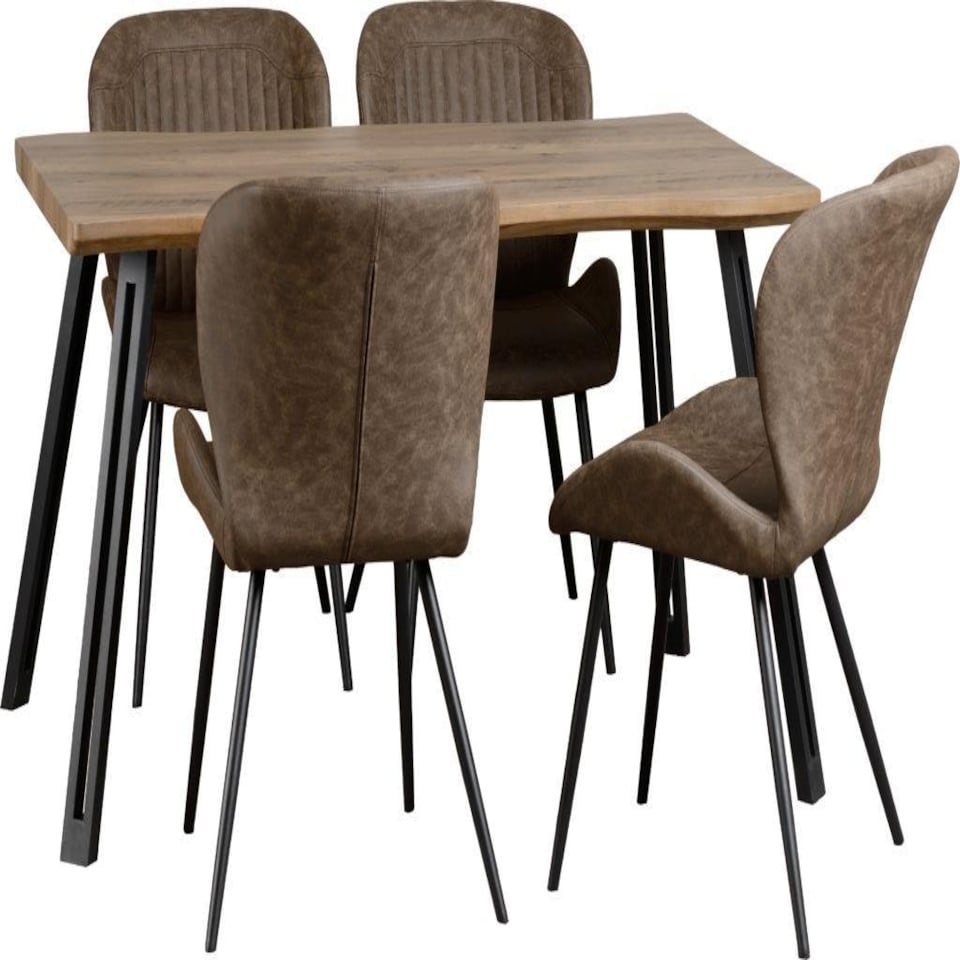 image 1 of Quebec Wave Edge Medium Dining Table Set with 4 Chairs Black | Concrete Effect/Grey