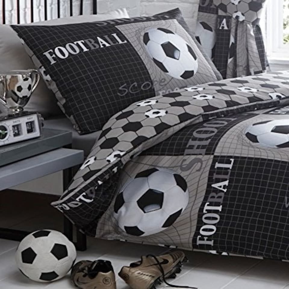 image 1 of Portfolio Home Shoot Football Reversible Soft Easy Care Bed Linen Bedding Duvet Cover Quilt Set With Pillow Cases Multi | Single