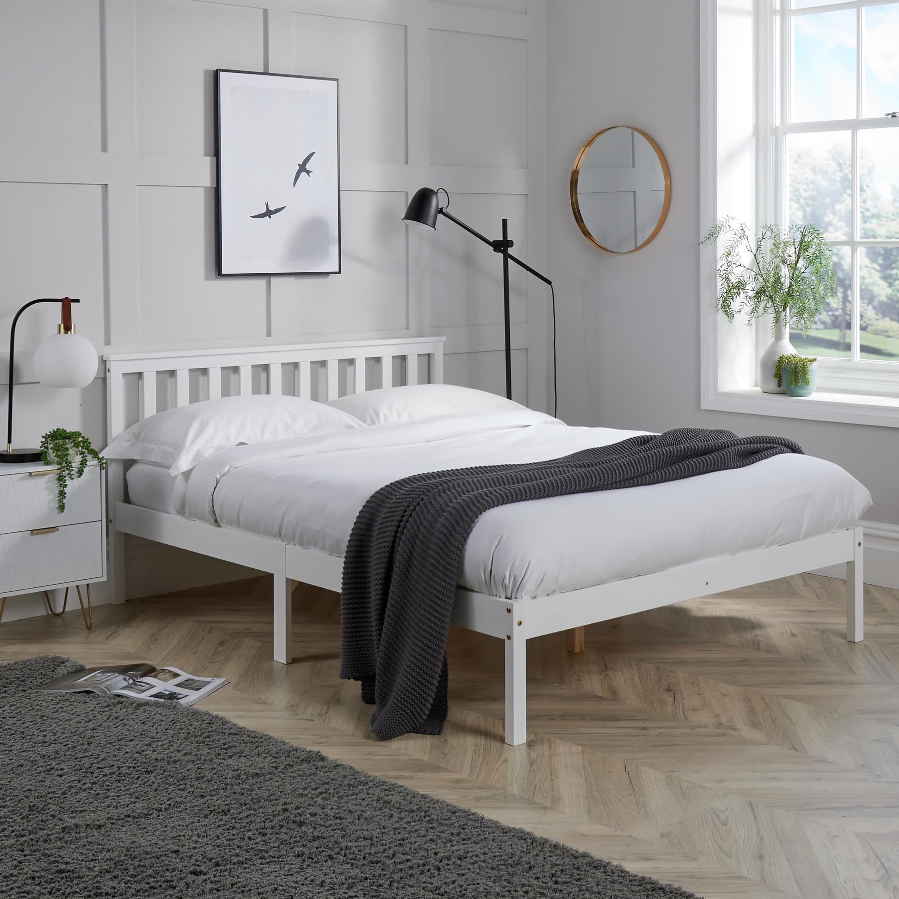 4ft White Slatted Double Bed Frame Small Double Wooden Base Bedroom Furniture