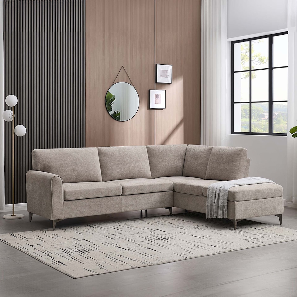 image 1 of Roma 4 Seater Fabric Corner Sofa | Brown | Sand