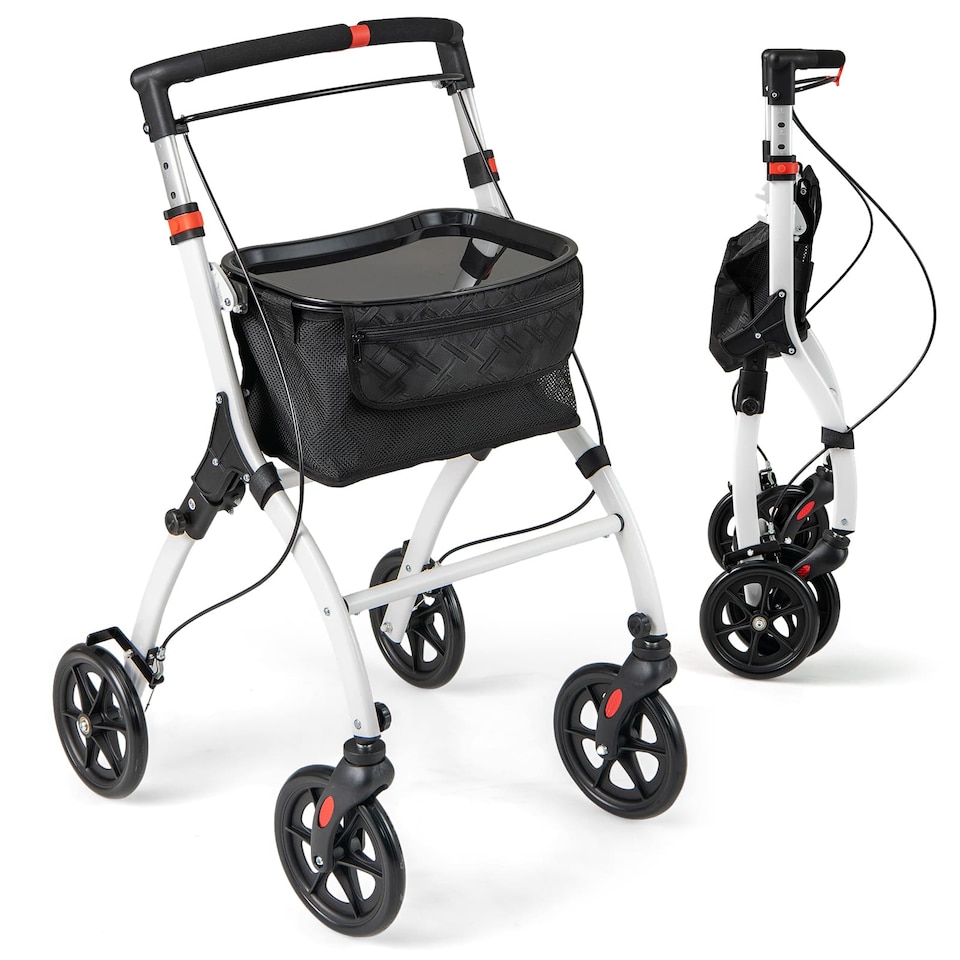 image 1 of COSTWAY Rollator Lightweight Foldable Rolling Walker-White