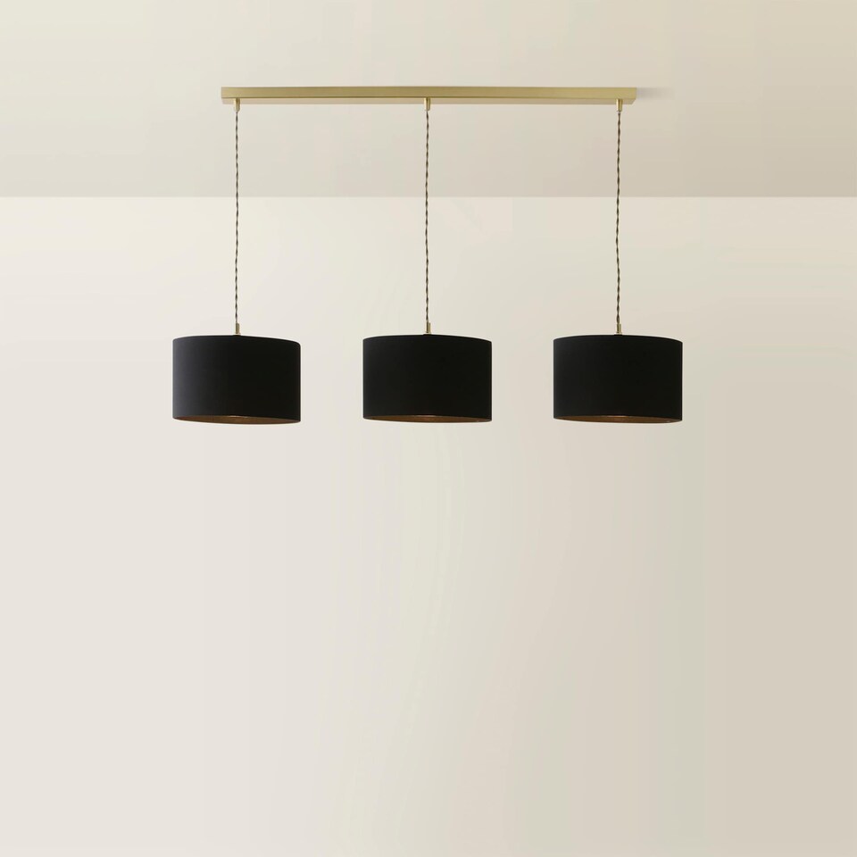 image 1 of ValueLights Shaw Gold 3 Drop Bar Ceiling Pendant Black Shades | Gold