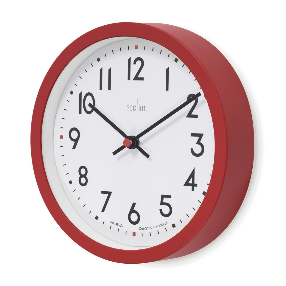 image 1 of Acctim Elstow Small Kitchen Wall Clock Quartz Retro Style 20cm Red | Clay
