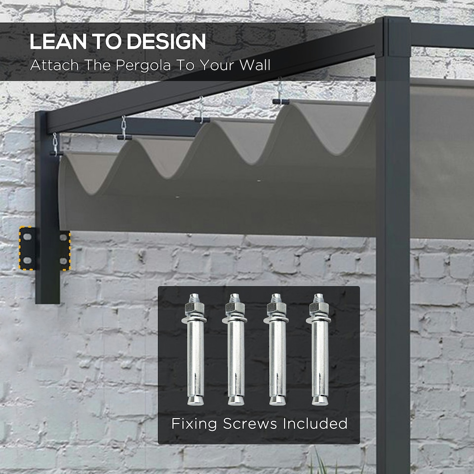 image 1 of Outsunny 2 x 3(m) Wall Mounted Pergola with Retractable Roof, Dark Grey