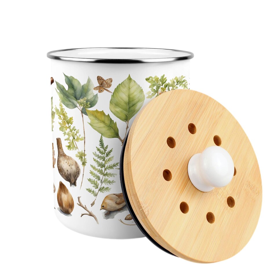 image 1 of Woodland Food Waste Caddy - Metal 2L Decorative Kitchen Compost Bin