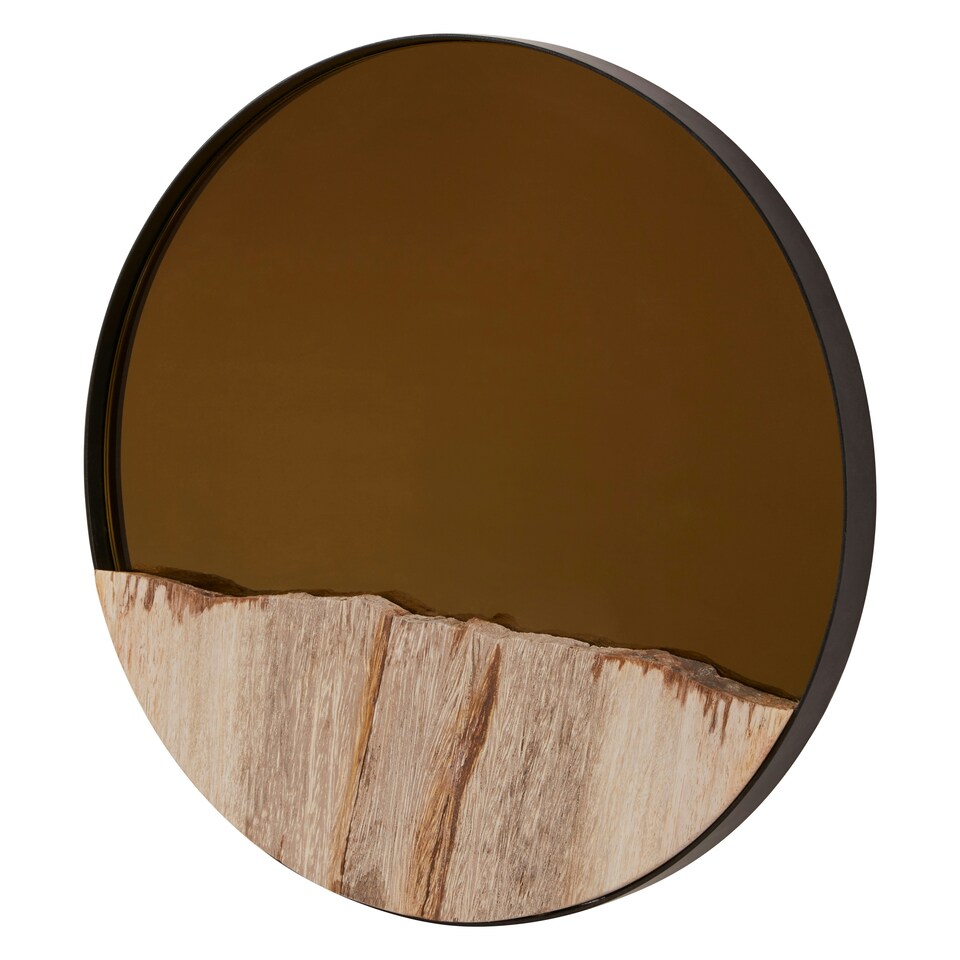 image 1 of Interiors by Premier Petrified Wood Tile Small Round Mirror Gold
