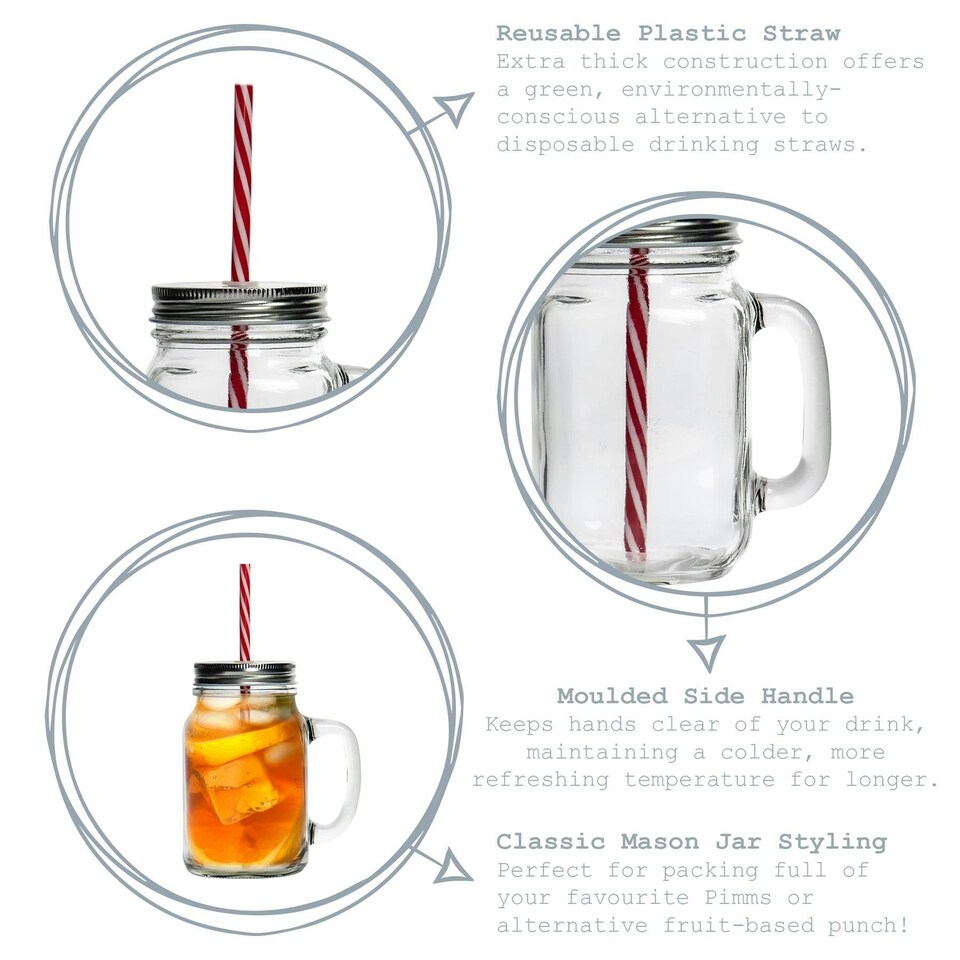 image 1 of Rink Drink Mason Drinking Jar Glasses with Straws - 620ml - Pack of 4 Clear
