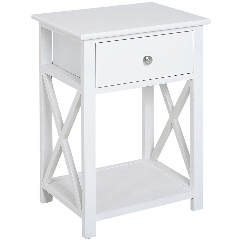 image 1 of HOMCOM 55cm End Side Table w/ Drawer Shelf Stand Black White