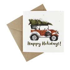Snowy Red Car - Plantable Wildflower Seed Christmas Cards - 5 Pack