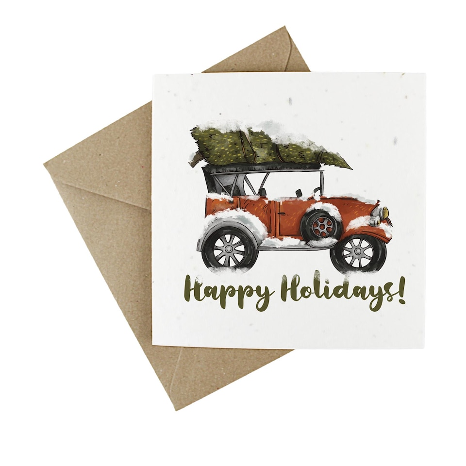 image 1 of Snowy Red Car - Plantable Wildflower Seed Christmas Cards - 5 Pack